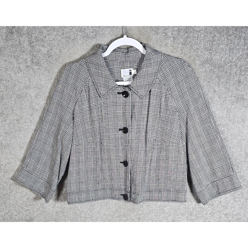 VTG Modern Images Crop Houndstooth Plaid Blazer Womens Size Large Black White